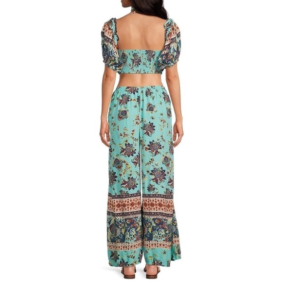 FREE People Blue Bali Citrus Skies Paisley Puff Sleeve Jumpsuit size Small - Picture 3 of 11